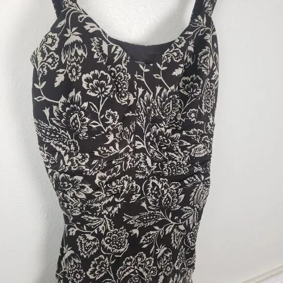 Women's Ann Taylor Brown Chiffon Floral Ruched Business Casual Attire Size 02 - Picture 2 of 11